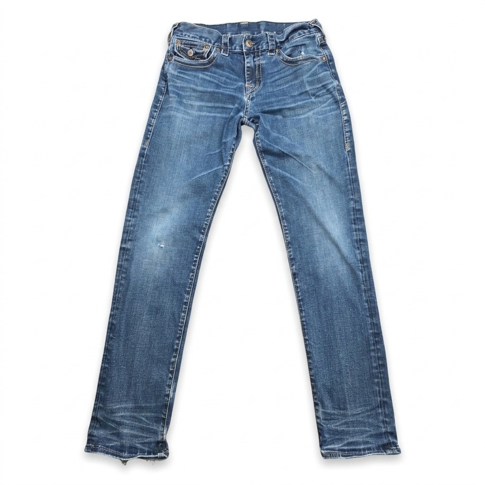 True Religion Geno Relaxed Slim‎ Jeans Mens 31x32 Blue Distressed Flap Pocket